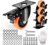 VEVOR Ruote Girevoli Set di 4 Rotelle per Mobili Industriali Ruote Silenziose in PVC Diametro da 76,2mm con Freno di Bloccaggio A/B Capacità di Carico 113kg per Rotella per Carrelli da Banco da Lavoro