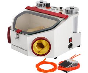 VEVOR Sabbiatrice Laboratorio Odontotecnico, 220V/60HZ Sabbiatrice Dentale con 2 Penne in Metallo e Ceramica, Sabbiatrice da Banco con LED e Grande Finestra di Visualizzazione per Porcellana, Gioielli