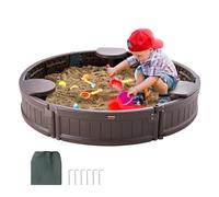 VEVOR Sabbiera con Coperchio 120 x 23 cm Sabbiera Rotonda in HDPE con 3 Posti ad Angolo, Rivestimento del Fondo, per Cortile all'Aperto, Spiaggia, Parco, per Ragazzi, Ragazze dai 3 ai 12 Anni, Marrone
