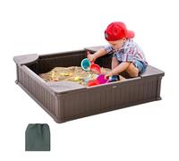 VEVOR Sabbiera con Coperchio 1235 x 1235 x 315 mm Sabbiera Quadrata in HDPE con 4 Posti ad Angolo e Rivestimento del Fondo, Sabbiera per Bambini 3-12 Anni per Cortile all'Aperto, Spiaggia, Marrone