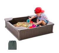 VEVOR Sabbiera con Coperchio 1235 x 1235 x 315 mm Sabbiera Quadrata in HDPE con 4 Posti ad Angolo e Rivestimento del Fondo, Sabbiera per Bambini 3-12 Anni per Cortile all'Aperto, Spiaggia, Marrone