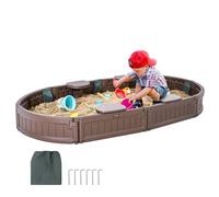 VEVOR Sabbiera con Coperchio 1830 x 1055 x 230 mm Sabbiera Ovale in HDPE con 4 Posti a Sedere ad Angolo e Rivestimento del Fondo, Sabbiera per Bambini 3-12 Anni, Cortile all'Aperto, Spiaggia, Marrone