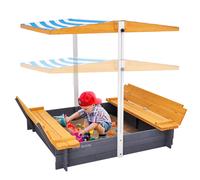 VEVOR Sabbiera in Legno con Tettuccio 1200 x 1200 x 1455 mm Sabbiera con Panche Pieghevoli, Rivestimento del Fondo, Sabbiera per Bambini in Legno per Cortile all'aperto, Spiaggia, Parco, per 3-12 Anni