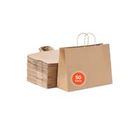 VEVOR Sacchetti di Carta Kraft con Manici 406 x 152 x 308 mm Grandi Sacchetti di Carta per Spesa Marrone da Asporto, per Compleanni, Matrimoni, Affari, Dolciumi, Artigianato, 50 Pezzi