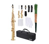 VEVOR Sassofono Soprano Dritto, Si Bemolle, Kit di Sassofono in Ottone a 23 Tasti per Principianti, con Custodia Trasporto, Bocchino, Asta per Panno di Pulizia, Guanti, Tracolla, Oro