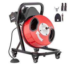 VEVOR Sbloccatubi Elettrico 15m x 1,27cm Macchina per Pulizia dei Tubi Scovolino Manuale con Ruote con 4 Taglierine, Azionamento Pneumatico a Pedale per Tubi da 5-10 cm, Macchina per Pulizia Tubi