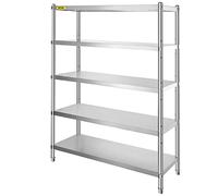 VEVOR Scaffalatura in acciaio inox, 122 x 47 cm, 5 ripiani, regolabile, in acciaio inox, resistente, per cucina, ufficio, garage, 150 kg per ripiano