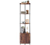 VEVOR Scaffale Angolare a 5 Ripiani, Scaffale ad Angolo con Luce LED e Ante, Mensole da Parete, Struttura in Metallo e Ripiani in Legno, Libreria Stretta per Casa e Ufficio, Marrone Rustico