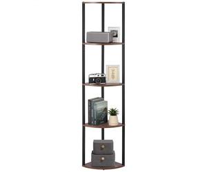 VEVOR Scaffale Angolare a 5 Ripiani, Supporto Angolare Alto con Luce LED, Mensole da Parete a Torre con Struttura in Metallo e Ripiani in Legno, Libreria Stretta per Camera da Letto, Soggiorno