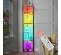 VEVOR Scaffale Angolare a 6 Ripiani, Supporto Angolare Alto con Luce LED, Mensole da Parete a Torre con Struttura in Metallo e Ripiani in Legno, Libreria Stretta per Camera da Letto, Soggiorno