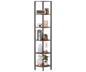 VEVOR Scaffale Angolare a 6 Ripiani, Supporto Angolare Alto con Luce LED, Mensole da Parete a Torre con Struttura in Metallo e Ripiani in Legno, Libreria Stretta per Camera da Letto, Soggiorno