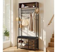 VEVOR Scaffale Appendiabiti da Ingresso Supporto con Attaccapanni con Ripiano Scarpiera 80 x 30 x 180 cm, Armadietto Portabiti Autoportante con Griglia Metallica da Ingresso Camera da Letto, Soggiorno