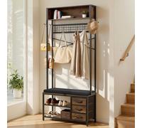 VEVOR Scaffale Appendiabiti da Ingresso Supporto con Attaccapanni con Ripiano Scarpiera 80 x 30 x 180 cm, Armadietto Portabiti Autoportante con Griglia Metallica da Ingresso Camera da Letto, Soggiorno