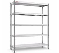 VEVOR Scaffale in Acciaio Inox 5 Ripiani Regolabili 120 x 45,5 x 183 cm