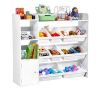 VEVOR Scaffale per Giocattoli, Carico di 10 kg Organizzatore per Giocattoli a 4 Ripiani con 8 Contenitori in Plastica Flessibili, Mobiletto per Camera da Letto, Aula, Cameretta dei Bambini, Bianco