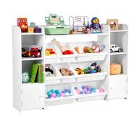 VEVOR Scaffale per Giocattoli, Carico di 10 kg Organizzatore per Giocattoli a 4 Ripiani con 8 Contenitori in Plastica Flessibili, per Camera da Letto, Aula, Cameretta dei Bambini, Bianco