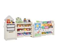 VEVOR Scaffale per Giocattoli in HDPE, Organizzatore per Giocattoli Multifunzionale a 4 Ripiani con 10 Contenitori in Plastica Flessibile e Tavolo da Disegno, per Camera da Letto e Aula, Grigio Beige