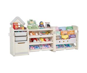 VEVOR Scaffale per Giocattoli in HDPE, Organizzatore per Giocattoli Multifunzionale a 4 Ripiani con 10 Contenitori in Plastica Flessibile, per Camera da Letto e Cameretta dei Bambini, Grigio e Beige