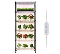 VEVOR Scaffale per Piante con Luce di Coltivazione, 6 Livelli Espositore per Piante Alte 180 cm con Ruote e Timer, Luci di Coltivazione a LED a 3 Colori da 150 W, per l'Avvio dei Semi