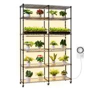 VEVOR Scaffale per Piante con Luce di Coltivazione, Supporto a Doppia Fila a 6 Livelli, Espositore per Piante Alto 180 cm in Metallo con Ruote e Timer, Luci di Coltivazione a Spettro Completo 200 W