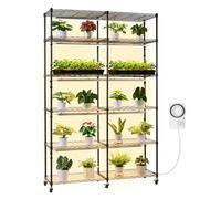 VEVOR Scaffale per Piante con Luce di Coltivazione, Supporto a Doppia Fila a 6 Livelli, Espositore per Piante Alto 180 cm in Metallo con Ruote e Timer, Luci di Coltivazione a Spettro Completo 200 W