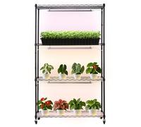 VEVOR Scaffale per Piante con Luci di Coltivazione, Supporto per Piante da Interno a 4 Livelli, Espositore Alto 150 cm con Ruote, Luci di Coltivazione a Spettro Completo a 3 Colori da 90 W