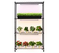 VEVOR Scaffale per Piante con Luci di Coltivazione, Supporto per Piante da Interno a 4 Livelli, Espositore Alto 150 cm con Ruote, Luci di Coltivazione a Spettro Completo a 3 Colori da 90 W