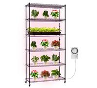 VEVOR Scaffale per Piante con Luci di Coltivazione, Supporto per Piante in Metallo da Interno a 6 Livelli, Espositore Alto 180 cm con Ruote e Timer, Luci a Spettro Completo da 150 W e 3800 K