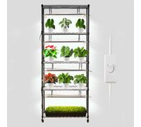 VEVOR Scaffale per Piante Fai da Te con Luci di Coltivazione, Supporto per Piante in Metallo da Interno Alto 180 cm con Ruote, Luci di Coltivazione a Spettro Completo da 192 W e 5000 K