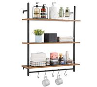 VEVOR Scaffale per Tubi Industriali, 3 Ripiani 800 x 245 mm, Mensole Galleggianti in Legno Rustico da Parete, Supporto per Libreria, Portaoggetti per Cucina, Camera da Letto, Bagno, Soggiorno, Nero