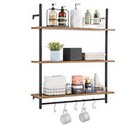 VEVOR Scaffale per Tubi Industriali, 3 Ripiani 800 x 245 mm, Mensole Galleggianti in Legno Rustico da Parete, Supporto per Libreria, Portaoggetti per Cucina, Camera da Letto, Bagno, Soggiorno, Nero