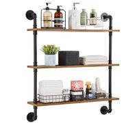 VEVOR Scaffale per Tubi Industriali, 3 Ripiani 830 x 205 mm, Mensole Galleggianti in Legno Rustico da Parete, Supporto per Libreria, Portaoggetti per Cucina, Camera da Letto, Bagno, Soggiorno, Nero