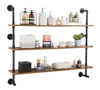 VEVOR Scaffale per Tubi Industriali 3 Ripiani, Mensole Galleggianti in Legno Rustico da Parete 1220 x 250 mm Supporto per Libreria, Portaoggetti per Cucina, Camera da Letto, Bagno, Soggiorno, Nero