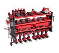 VEVOR Scaffale per Utensili Elettrici da Parete, Portautensili da Parete per Trapani a 4 Livelli con 8 Supporti per Trapano, Portaoggetti con Pannelli Forati Laterali, per Utensili da Garage Officina