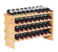 VEVOR Portabottiglie Impilabile Capienza 36 Bottiglie, Portabottiglie in Bambù Solido 4 Ripiani, Portabottiglie Indipendente, Ripiani Anti-scuotimento per Bar Cantina Enoteca