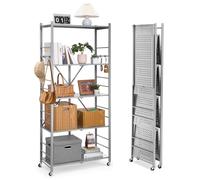 VEVOR Scaffale Pieghevole a 5 Ripiani con Ruote Grigio 360 x 810 x 1830 mm