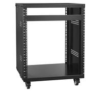 VEVOR Scaffale Porta AV 12U, 46 cm, Supporto per studio registrazione stereo di rete, 226,8 kg, Ruote bloccabili, Fori rotondi e quadrati, per Audio video, Musica, Apparecchiature informatiche