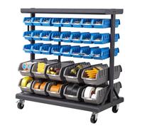 VEVOR Scaffale Portaoggetti con Ruote a 5 Ripiani e Doppio Lato, 68 Contenitori per Parti a Doppio Lato, Contenitori in Plastica per Utensili Mobili per Garage, Magazzino, Ufficio, Ristorante, Aula