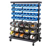 VEVOR Scaffale Portaoggetti con Ruote a 7 Ripiani e Doppio Lato, 94 Contenitori per Parti a Doppio Lato, Contenitori in Plastica per Utensili Mobili per Garage, Magazzino, Ufficio, Ristorante, Aula