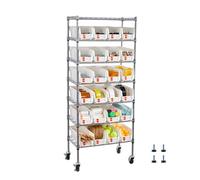VEVOR Scaffale Portaoggetti Mobile a 7 Ripiani, 24 Contenitori Portaoggetti, Sistema di Scaffalature in Filo d'Acciaio con Ruote, per Garage, Magazzino, Ufficio, Ristorante, Aula, Cucina