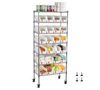 VEVOR Scaffale Portaoggetti Mobile a 7 Ripiani, 24 Contenitori Portaoggetti, Sistema di Scaffalature in Filo d'Acciaio con Ruote, per Garage, Magazzino, Ufficio, Ristorante, Aula, Cucina