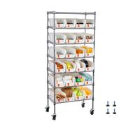 VEVOR Scaffale Portaoggetti Mobile a 7 Ripiani, 24 Contenitori Portaoggetti, Sistema di Scaffalature in Filo d'Acciaio con Ruote, per Garage, Magazzino, Ufficio, Ristorante, Aula, Cucina