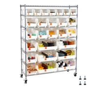 VEVOR Scaffale Portaoggetti Mobile a 7 Ripiani, 26 Contenitori Portaoggetti, Sistema di Scaffalature in Filo d'Acciaio con Ruote, per Garage, Magazzino, Ufficio, Ristorante, Aula, Cucina