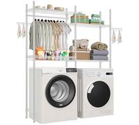 VEVOR Scaffale Portaoggetti per Lavatrice, Stendibiancheria a 4 Ripiani, Supporto Portaoggetti Salvaspazio per Lavatrice, con Asta Appendiabiti e Ganci, per Riporre e Organizzare Lavanderia, Bianco