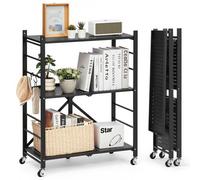 VEVOR Scaffale Portaoggetti Pieghevole a 3 Ripiani con Ruote, Scaffale in Metallo Pieghevole, Robusto Resistente Senza Montaggio, Ideale per Garage, Cucina, Cantina Nero 330 x 710 x 910 mm