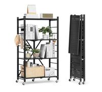 VEVOR Scaffale Portaoggetti Pieghevole a 4 Ripiani con Ruote, 330 x 660 x 1170 mm, Scaffale in Metallo Pieghevole, Robusto, Senza Montaggio, Ideale per Garage, Cucina, Nero, Capacità 90,7 kg