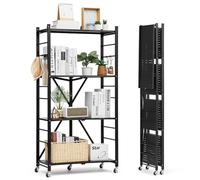 VEVOR Scaffale Portaoggetti Pieghevole a 4 Ripiani con Ruote, 330 x 710 x 1370 mm, Scaffale in Metallo Pieghevole, Robusto, Senza Montaggio, Ideale per Garage, Cucina, Nero, Capacità 90,7 kg