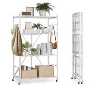 VEVOR Scaffale Portaoggetti Pieghevole a 4 Ripiani con Ruote, Scaffale in Metallo Pieghevole, Robusto, Senza Montaggio, Ideale per Garage, Cucina, Bianco, Capacità 90,7 kg 530 x 910 x 1520 mm