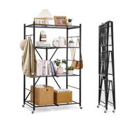 VEVOR Scaffale Portaoggetti Pieghevole a 4 Ripiani con Ruote, Scaffale in Metallo Pieghevole, Robusto, Senza Montaggio, Ideale per Garage, Cucina, Nero, Capacità 90,7 kg 530 x 910 x 1520 mm