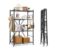 VEVOR Scaffale Portaoggetti Pieghevole a 4 Ripiani con Ruote, Scaffale in Metallo Pieghevole, Robusto, Senza Montaggio, Ideale per Garage, Cucina, Nero, Capacità 90,7 kg 530 x 910 x 1520 mm